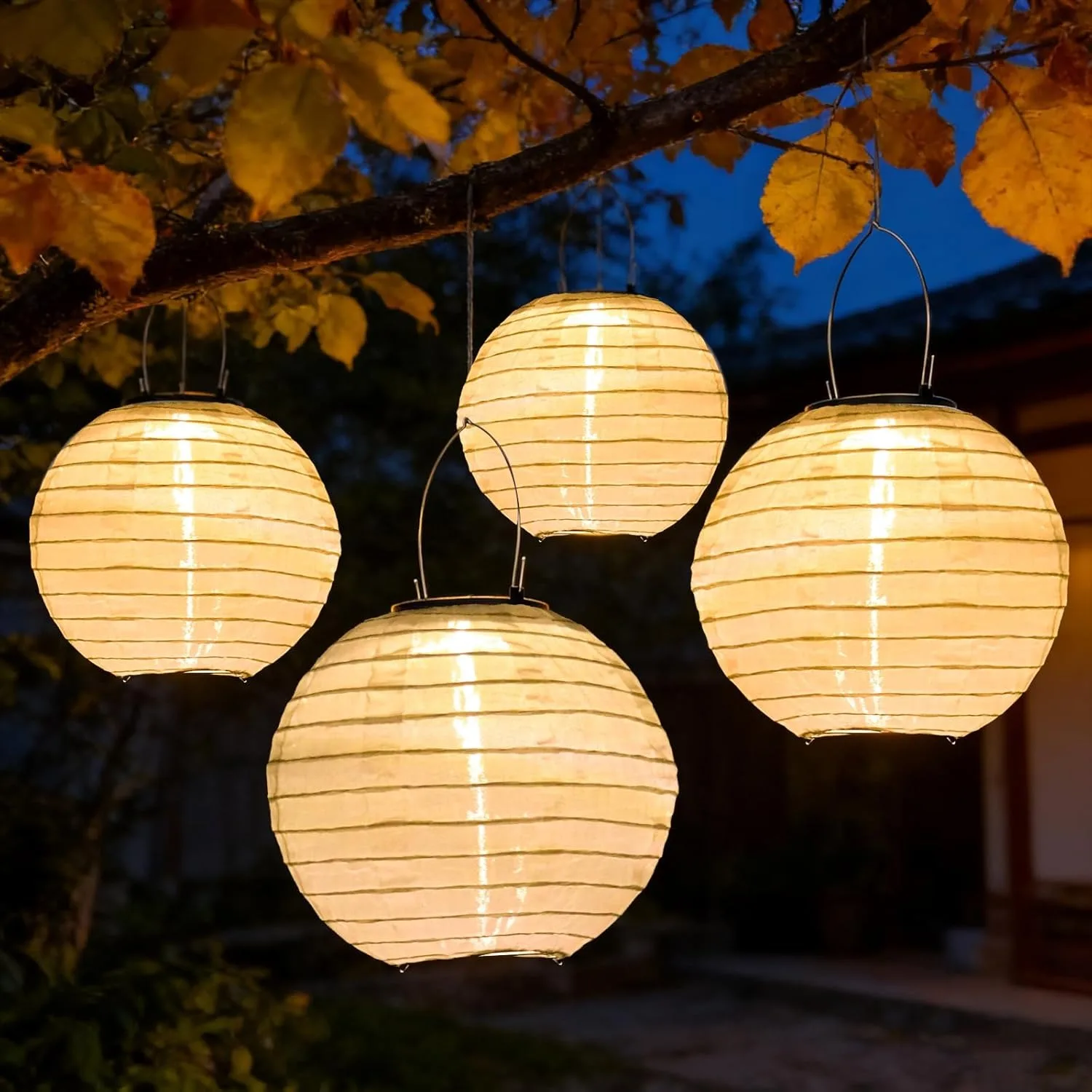 Solarlaternen für den Außenbereich, wetterfest – 4er-Pack, 20 cm große Solar-LED-Laterne, hängende, solarbetriebene Gartenlaterne aus Nylon für die Beleuchtung von Gärten
