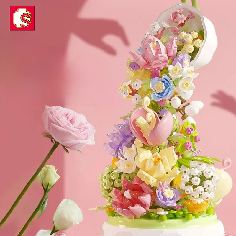 

SEMBO BLOCK Music Box Flower Workshop Series Assembled Toys Kawaii Tabletop Decoration Cute Models for Children's Birthday Gifts