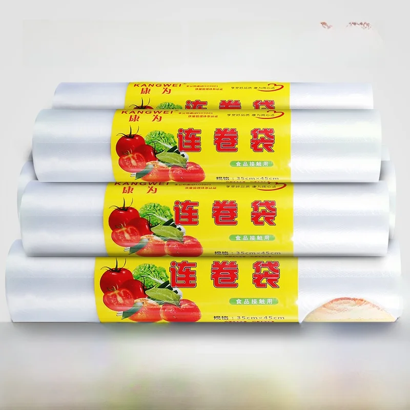 Saco de Preservação de Vegetais com Fecho Manual, Semi-Transparente, para Armazenamento em Geladeira, em Rolo Contínuo com Po...