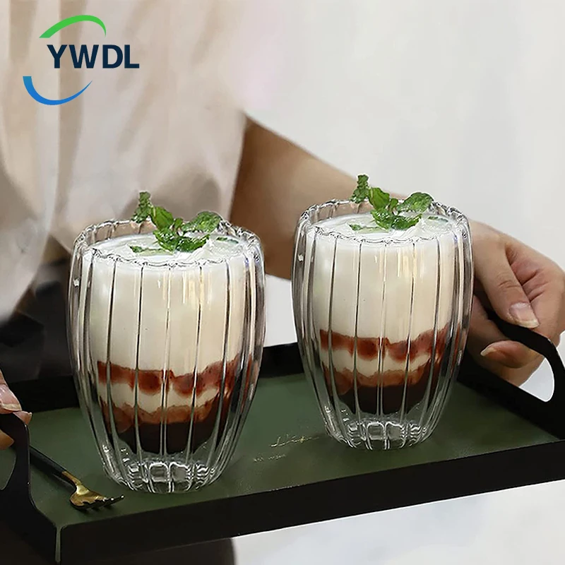 YWDL 250/350/450ml Double Walled Clear Glass Coffee Cup Thermal Insulated Glass Cappuccino Mug Set Beverage Milk Juice Teacup