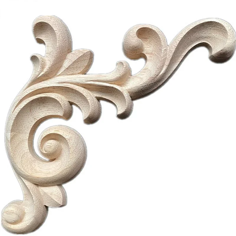 2PCS 19cm Oak Wood Carved Decal Corner Bracket Onlay Corner Applique for Frame Door Wall Decorate Cabinet Furniture Decorative