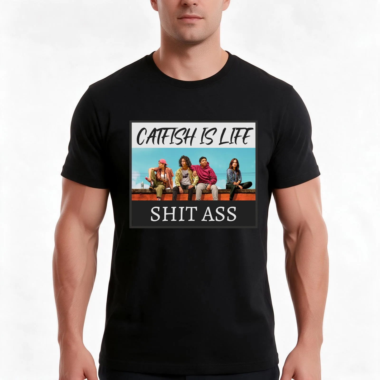 Reservation Dogs Catfish Is Life T-Shirt Summer Casual Cotton Tee Oversized Streetwear Tops Vintage Graphic Print