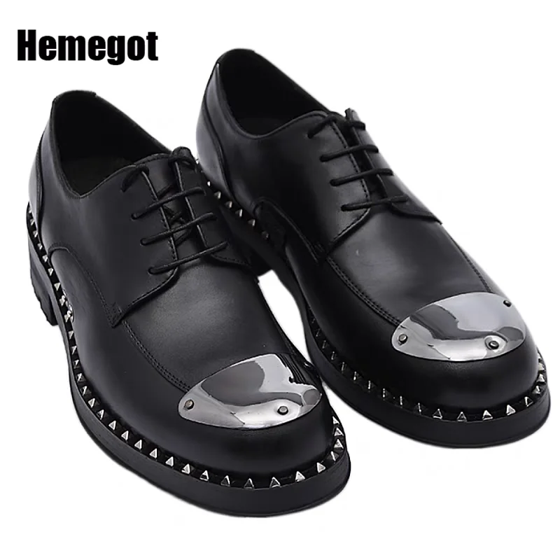 

Men's Formal Black Leather Shoes Metal Design Iron Head Derby Increase Business White Cowhide High Quality Lace-Up Men's Shoes