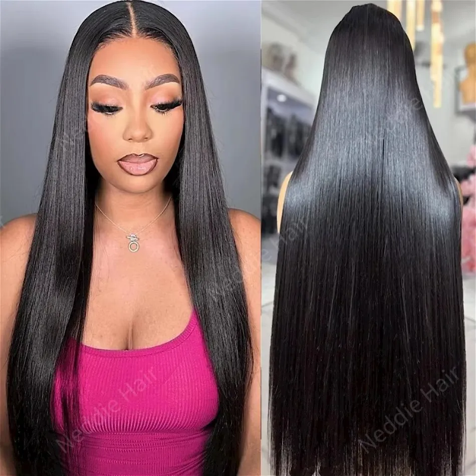 Glueless Straight 4X4 Lace Frontal Human Hair Wig 100% Natural 30 40 inch Pre plucked 5X5 6x4 Cheap Brazilian Wigs For Women