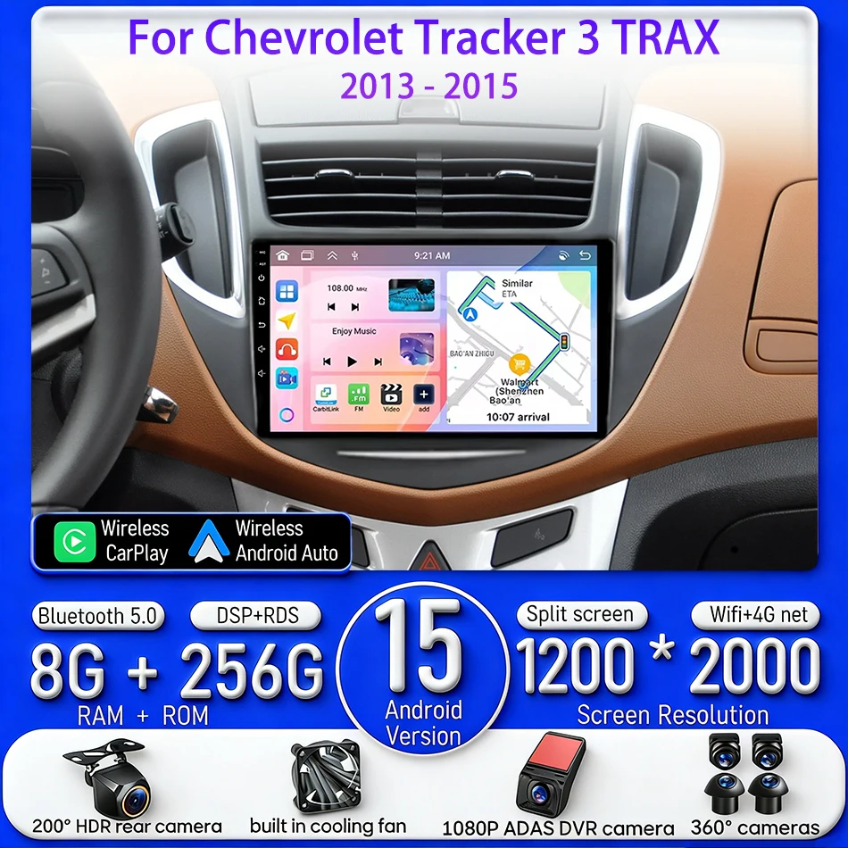 Reproductor de Radio y Video Android para Chevrolet Tracker 3 TRAX 2013-2015, Estéreo para Auto, Carplay, Unidad Principal Multimedia para Auto, Navegación GPS