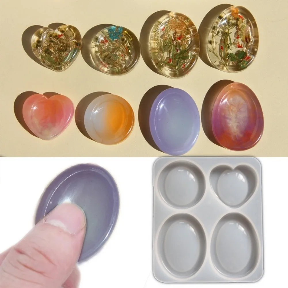 New Silicone Pocket Stone Mold Four Designs Heart Shaped Resin Silicone Mold Oval Shape Hand Craft Stone Resin Mold DIY Crafting