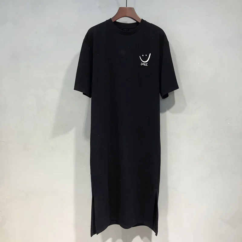 2024 Summer Women Short Sleeve Dresses Korean Fashion Ladies Oversized Long T-shirt Dress O-neck Split Female Casual Loose Dress