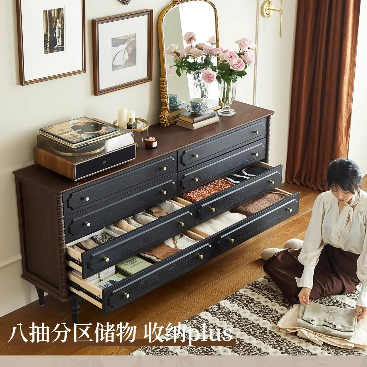 HYS solid wood chest of drawers for home entryways, storage for bedroom vintage bedside storage