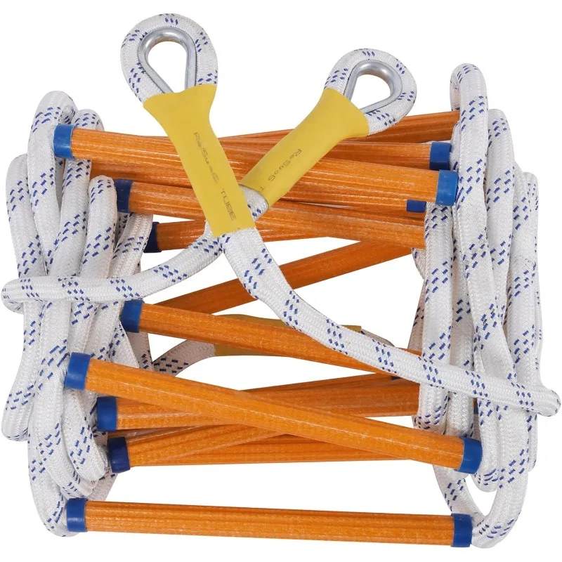 Emergency Fire Escape Ladder Flame Resistant Safety Extension Rope Ladder with 2 Hooks, Homes Reusable Compact