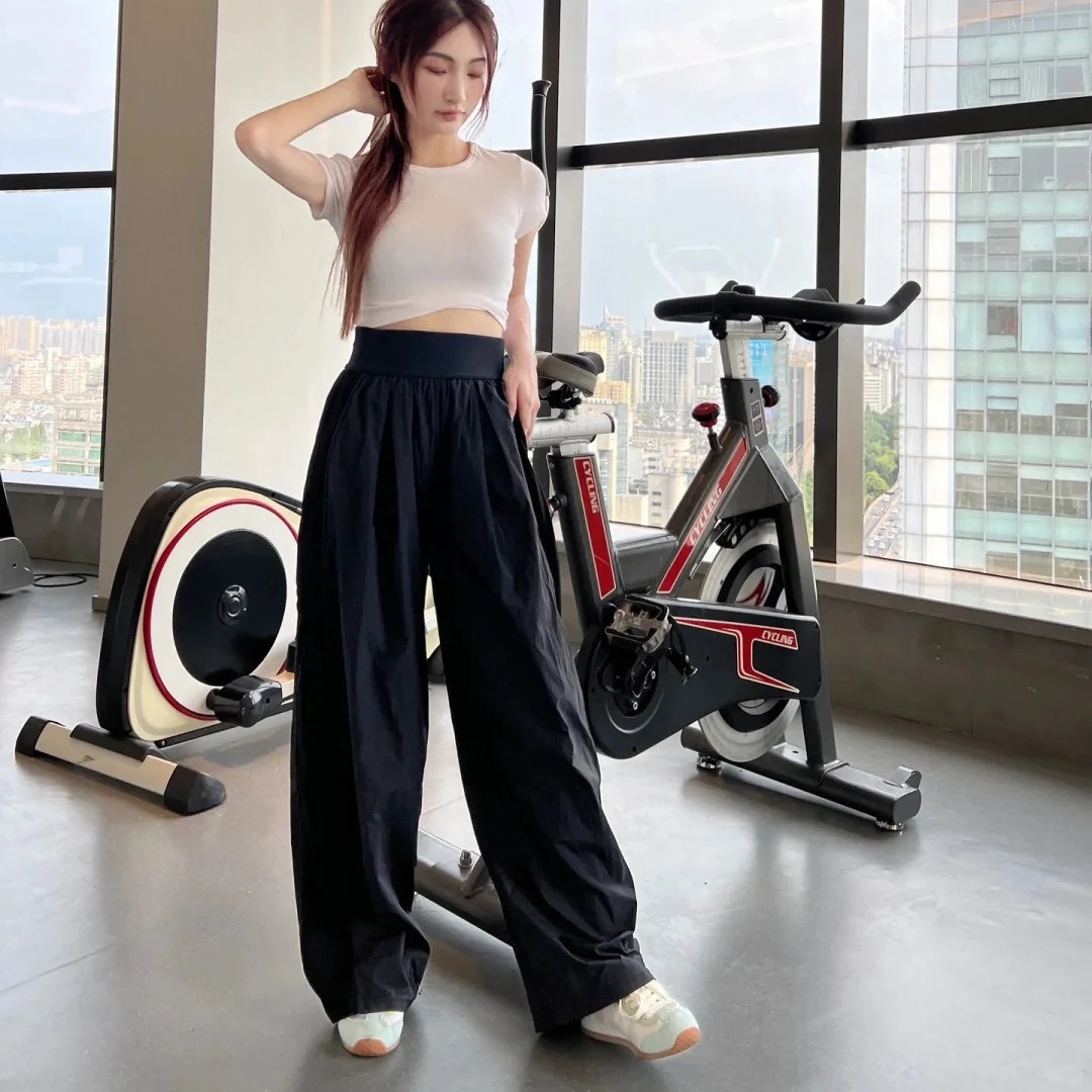 Lemon Summer Lightweight Tennis Pants Loose Floor-Length Yoga Long Pants Comfortable Casual Breathable Sports Trousers