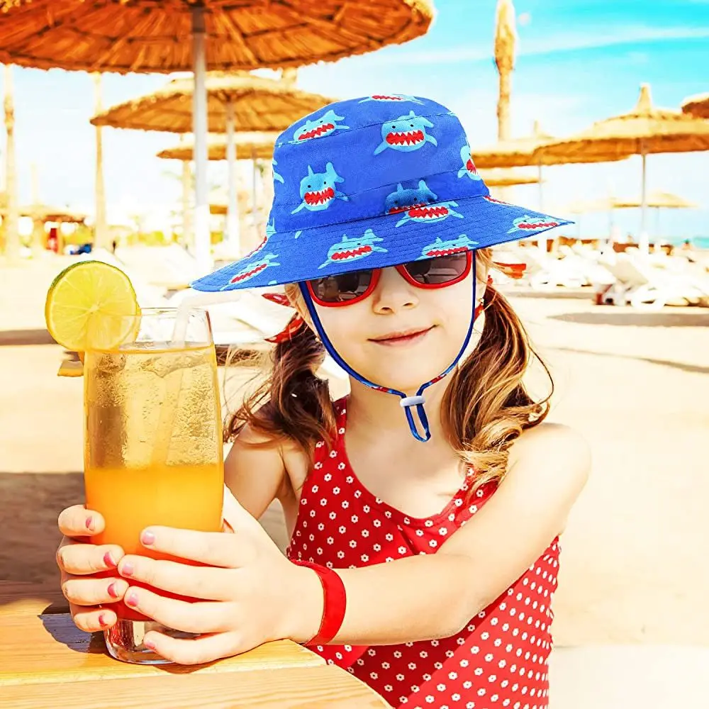 Boys Girls Toddler Kids Neck Ear Cover Swimming Hats Wide Brim Baby Sun Hat Beach Cap with Adjustable Chin Strap Bucket Hat
