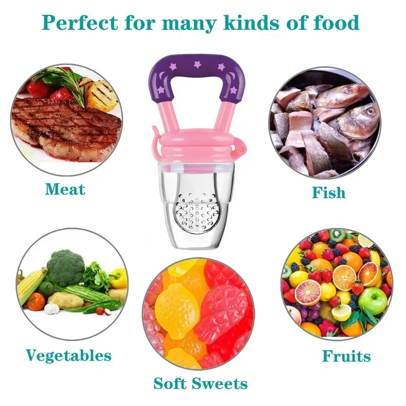 Baby Fruit and Vegetable Teether Fresh Food Supplement Toys Infant Fruit Teething Silicone Pouches for Toddlers Kids Boy Girl