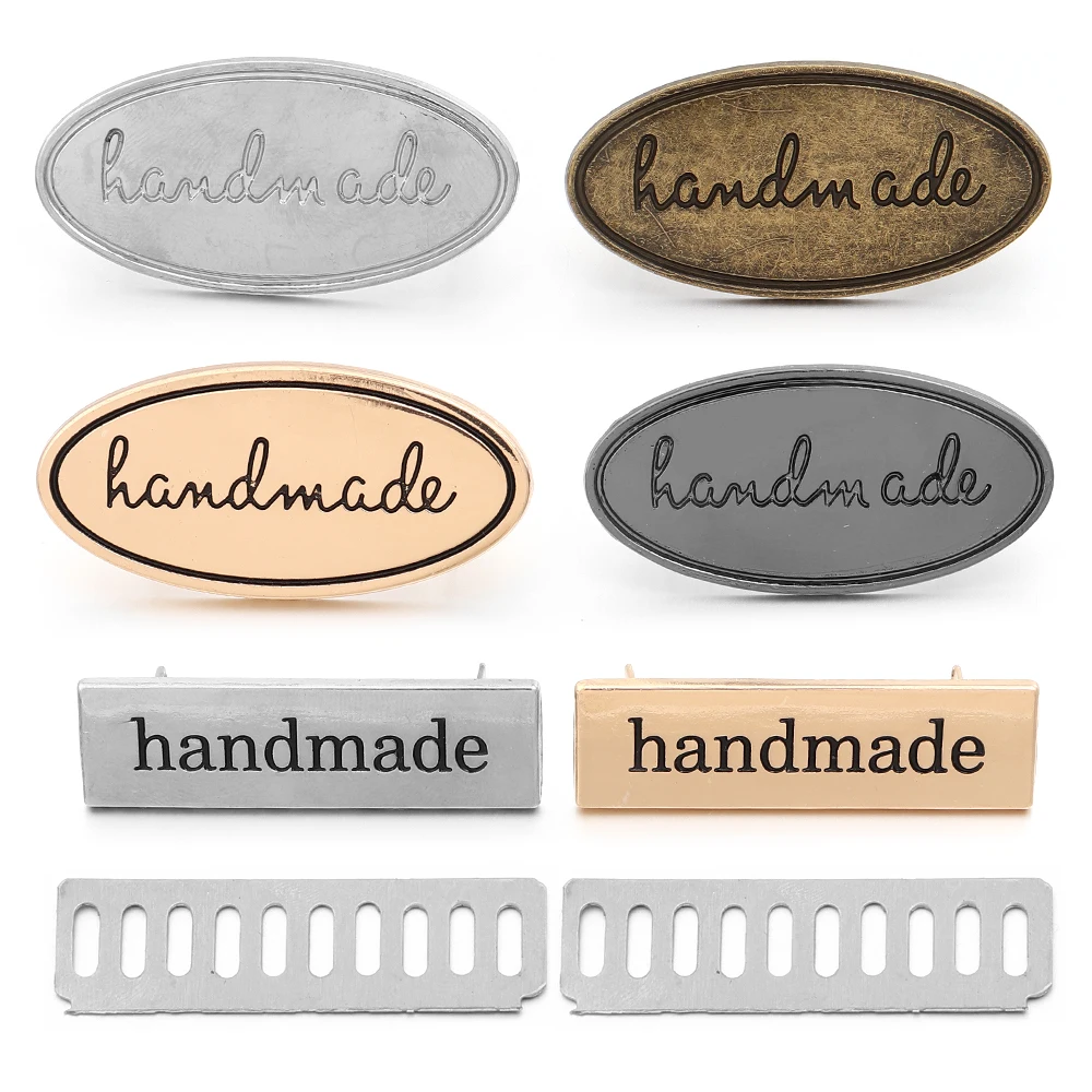 2 Sets Metal Handmade Tags Iron Engraved Handmade Labels for DIY Clothes Shoes Purse Bags Hats Garment Accessories
