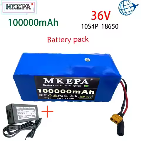 New 10S4P 36V 100000mAh Electric Scooter Lithium Battery 18650 Battery Pack 36V Suitable for Bicycle Scooter Battery+42V Charger