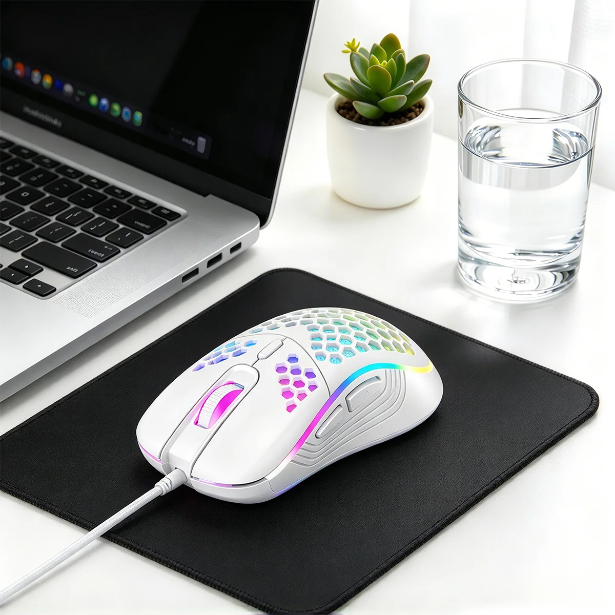 Lightweight Honeycomb Wired Gaming Mouse,Ergonomic,No Driver,Plug&Play,RGB Light,Hollow Shell,for PC Laptop,Black White