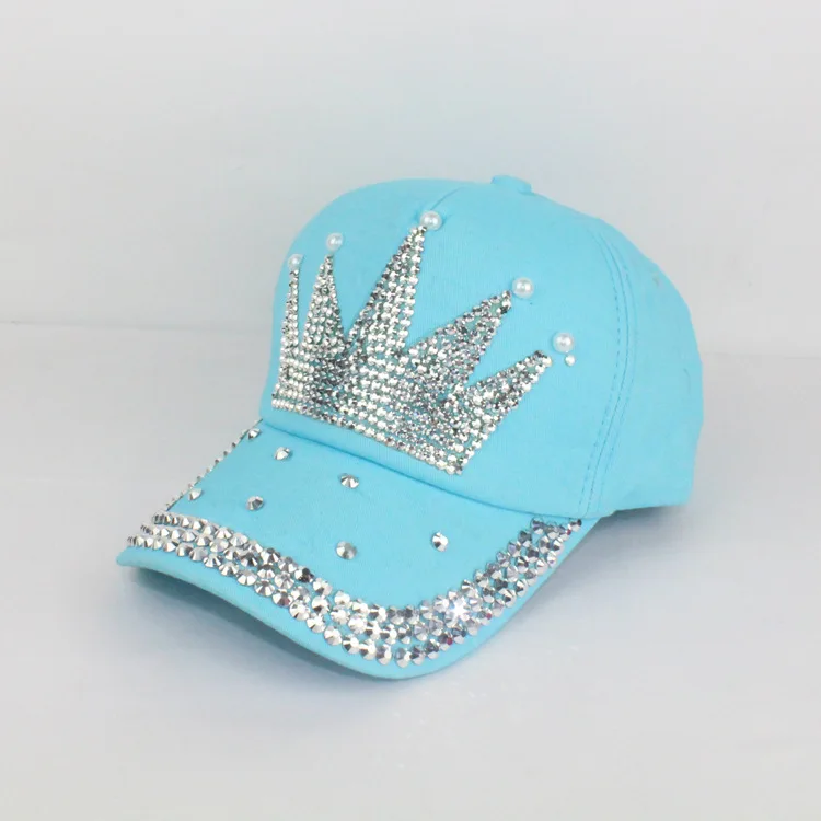 Khaki QUEEN Colorful Rhinestone Crown Crystal Brim Baseball Cap Hat Womens Bling Bling Hat for Women and Girls - Fun Rhinestone Crown Cap main image 2