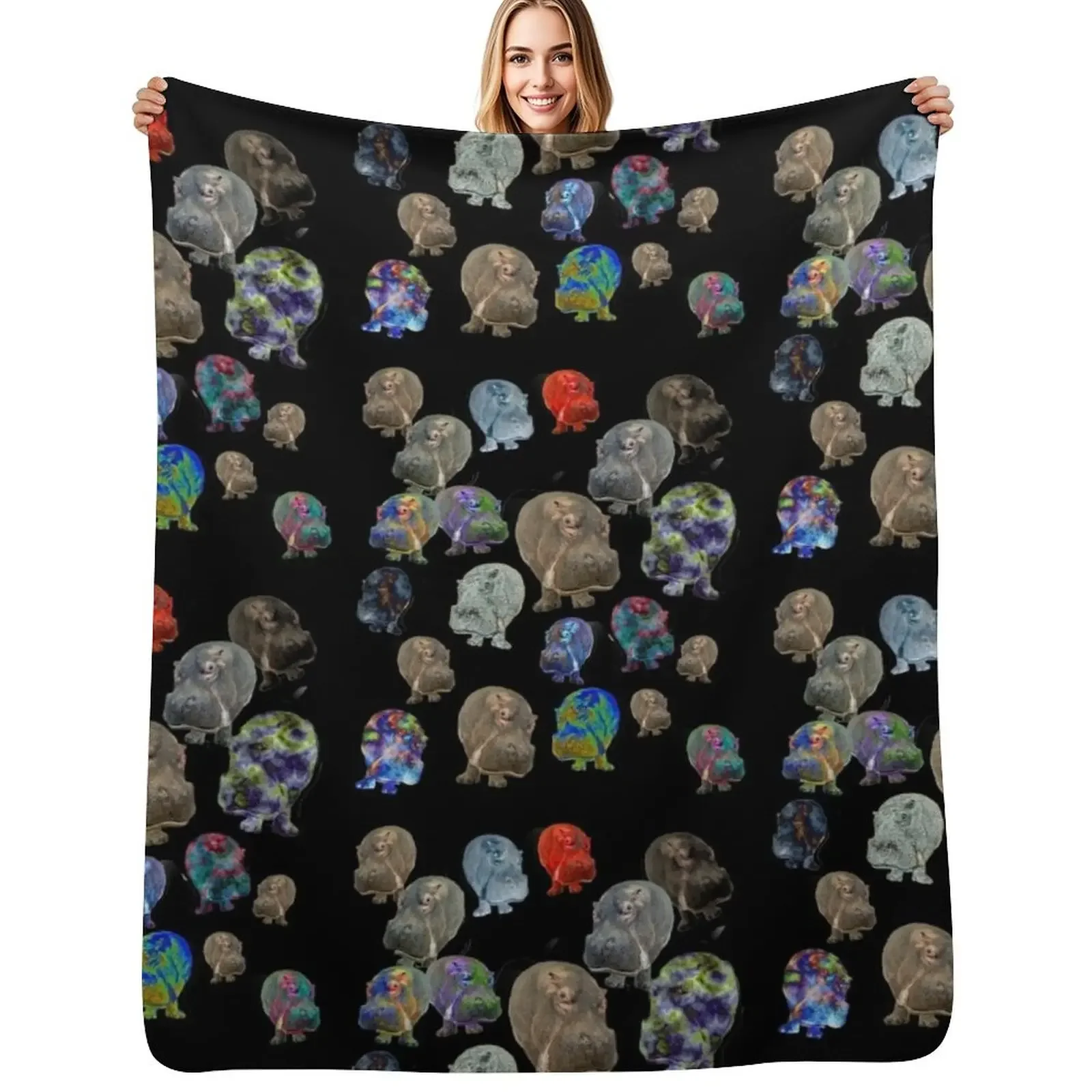 

Crazy Hippo Multiplied Throw Blanket Sofa Throw Soft Plush Plaid Flannel Blanket