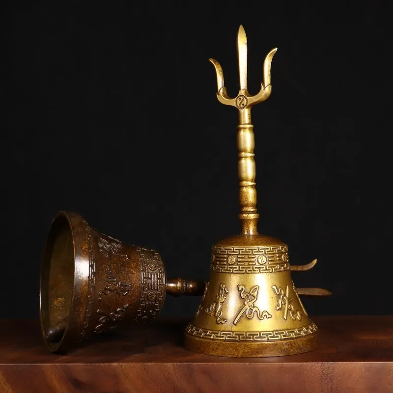 with three prongs, large copper , temple , brushed car , pet doorbell, brass bell for home use