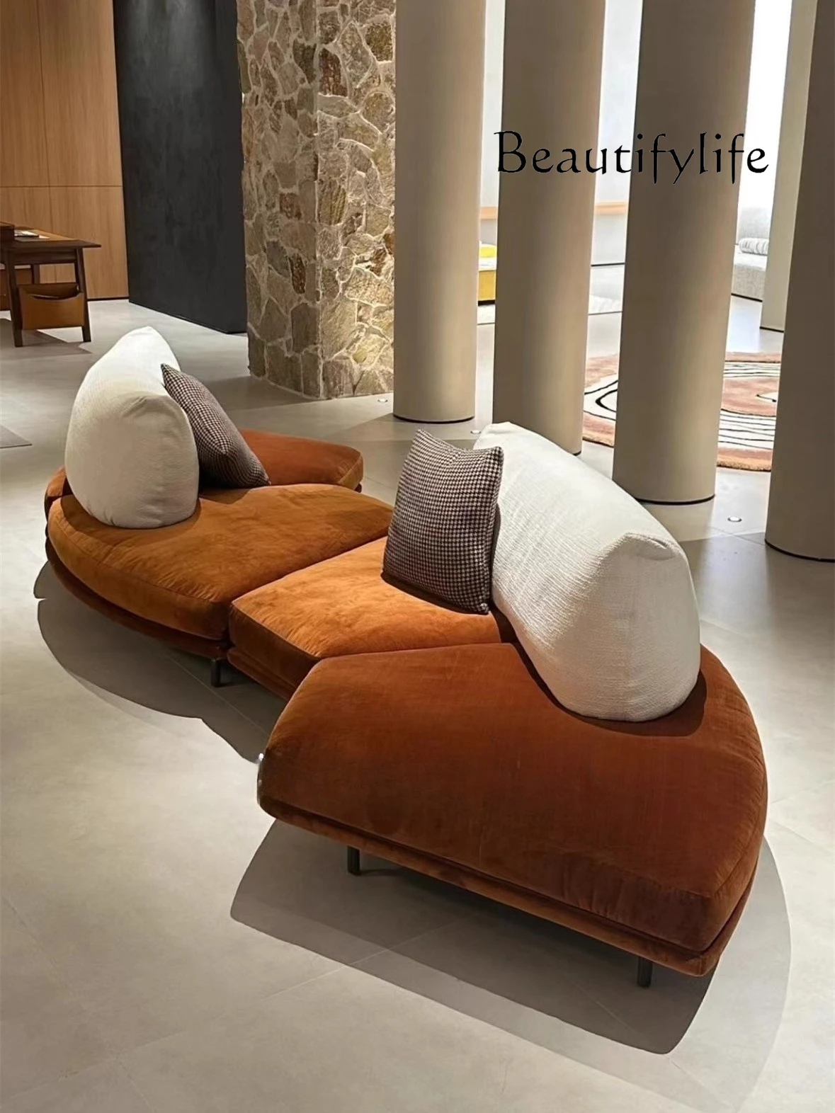 

Italian minimalist creative artistic sense double-sided sitting living room sofa light luxury hotel lobby sofa