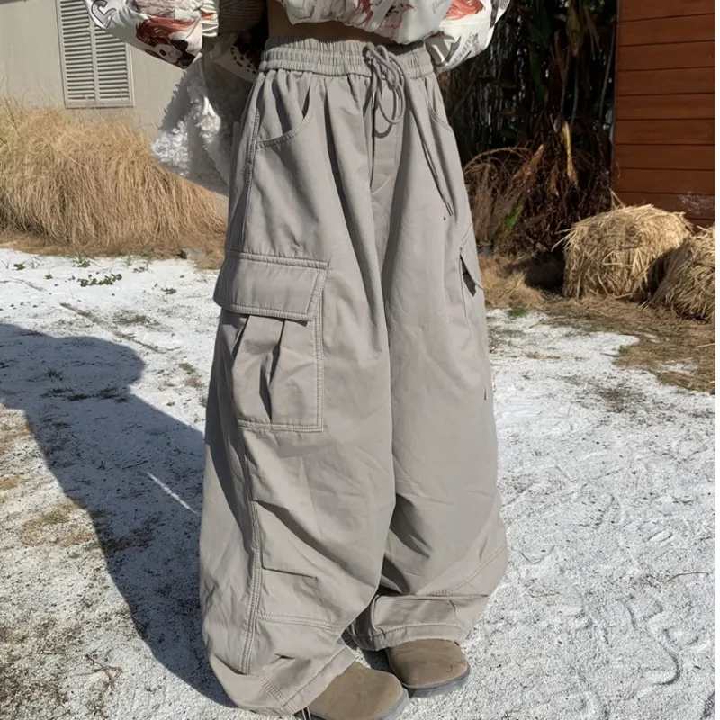 

Hip-hop Streetwear Cargo Pants Wommen High Waist Loose Wide Leg Trouser Fashion Solid Street Dance Clothes