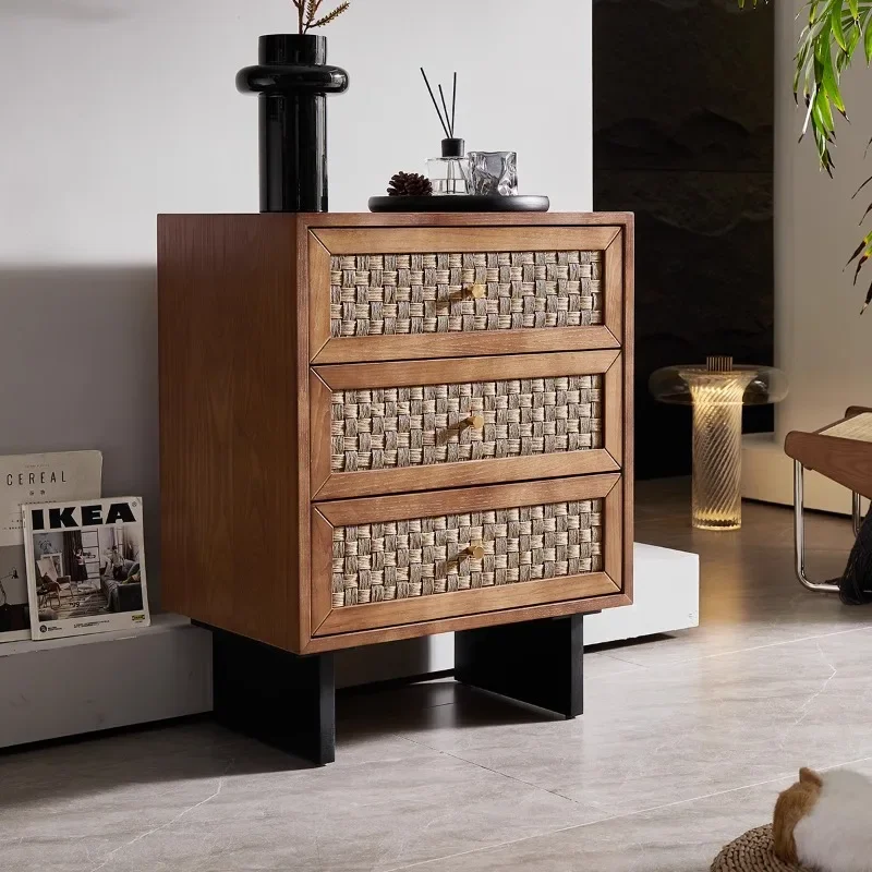 Nordic solid wood three four five chest cabinet simple modern locker bedroom multi-functional bedside table rattan storage cabin