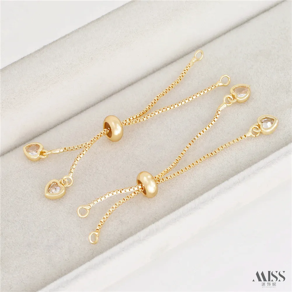 14K Gold-coated Silicone Bead Heart Zircon Pendant Adjustment Extension Chain Telescopic Extension Chain Bracelet Diy Short URL