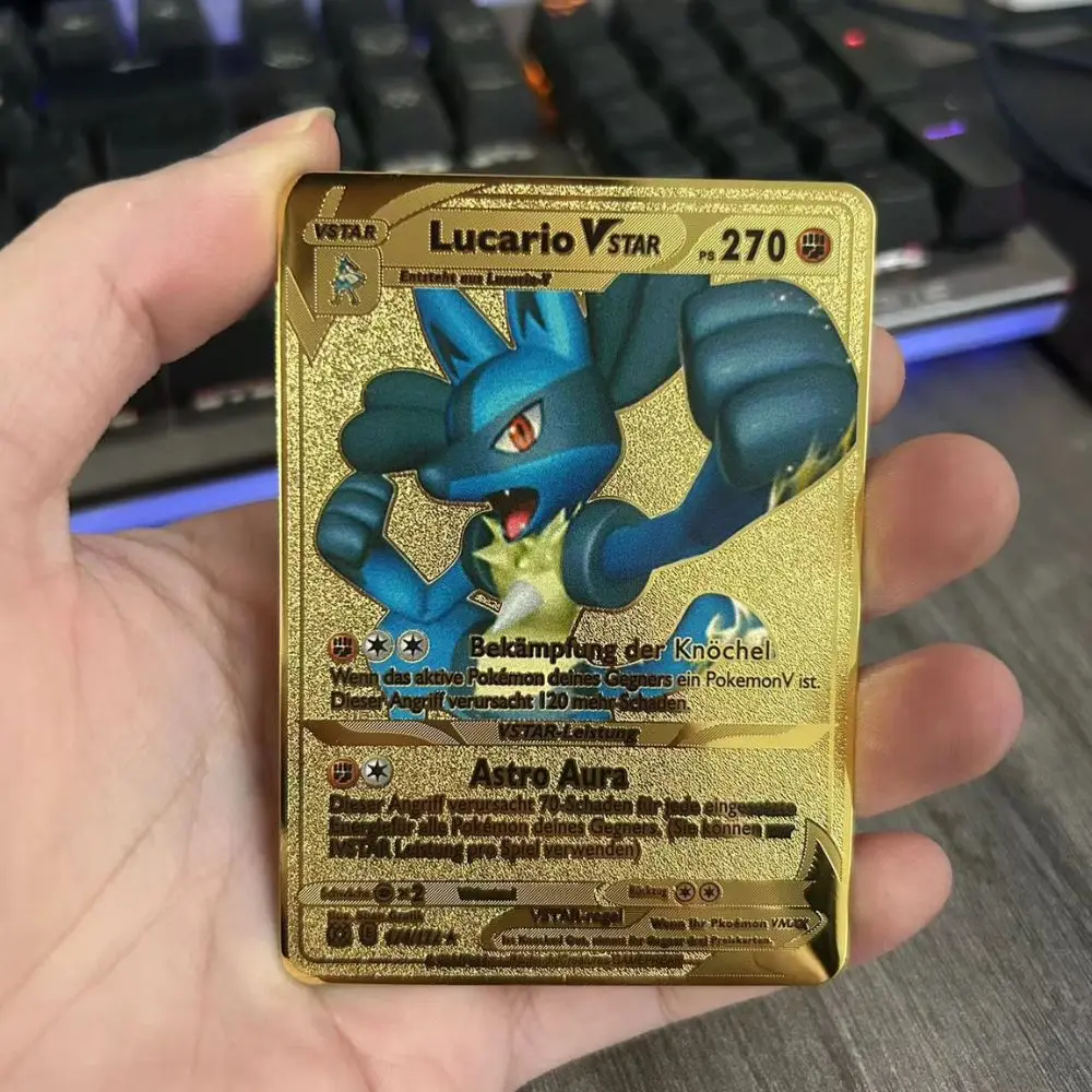 Hiszpańskie karty Pokémon Metalowe litery Pokemon Hiszpańskie Pokemon Żelazne karty Mewtwo Pikachu Gx Charizard Vmax Cartas Pokémon Vmax