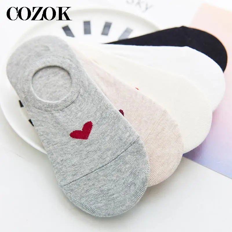 3pairs Quality Cotton Boat Socks Women Breathable Soft All-Match Female Sock Summer Autumn Women Love Heart Lady Invisible Socks image 3