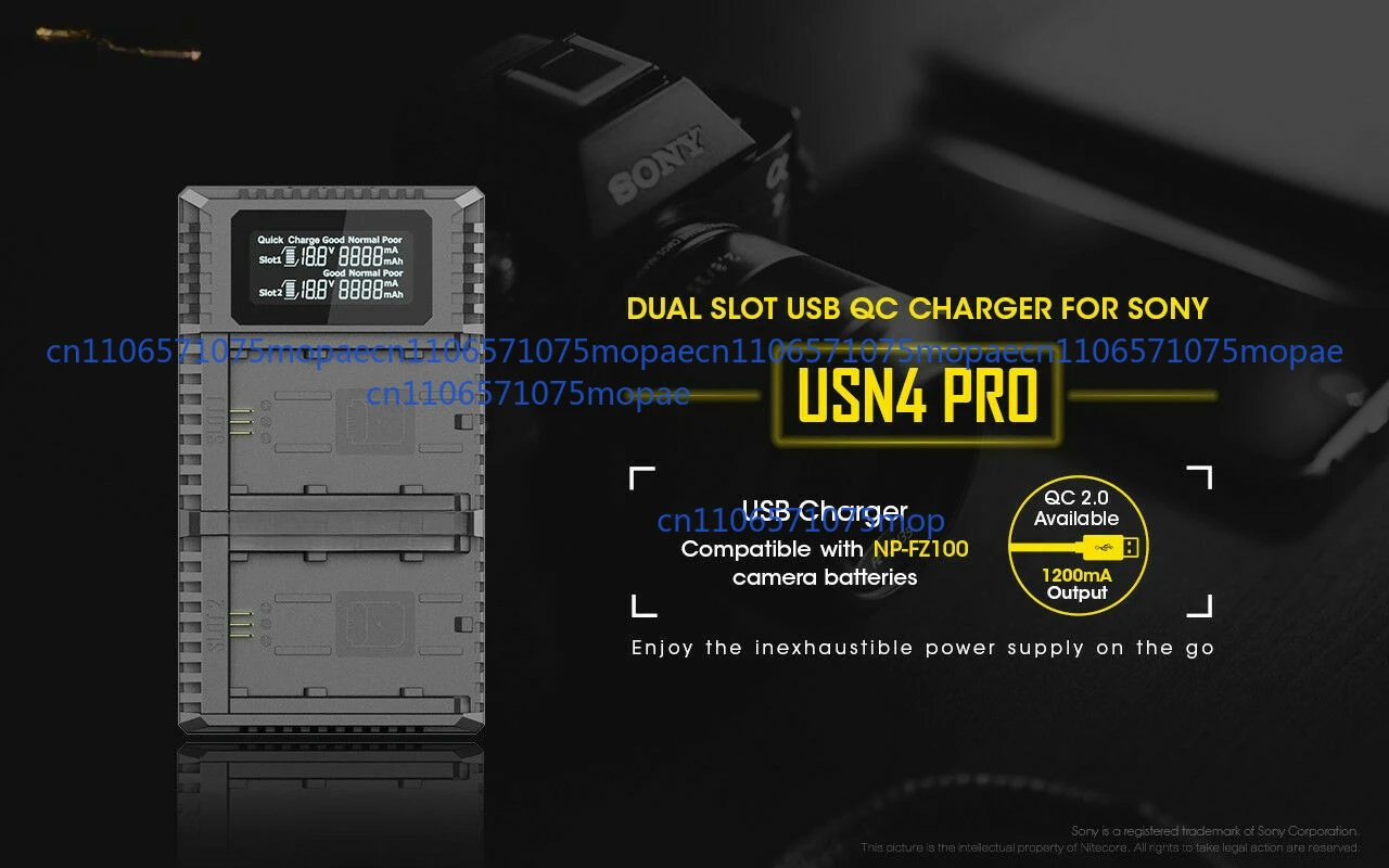 For Nitecore USN4 PRO Dual Slot USB Charger For Sony A7R III NP-FZ100 Batteries