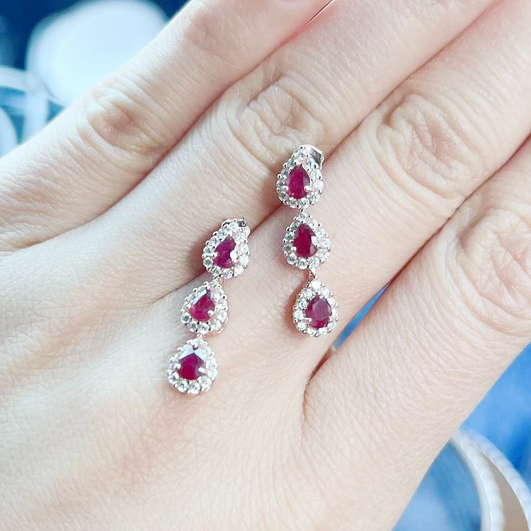FS 3*4 Natural Pigeon Blood Red Ruby Earrings Real S925 Sterling Silver Fine Fashion Wedding Jewelry For Women MeiBaPJ