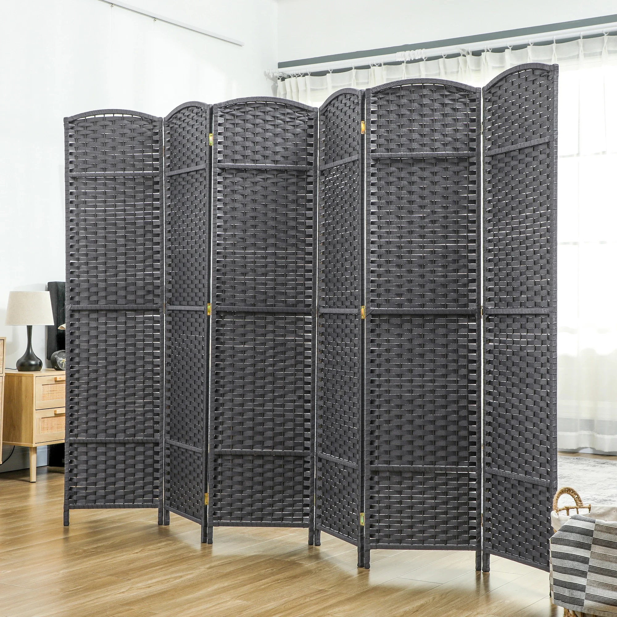 Room Divider, 6 Panel Folding Privacy Screen, 5.6' Tall Freestanding Wall Partition for Home Office, Bedroom, Charcoal Gray