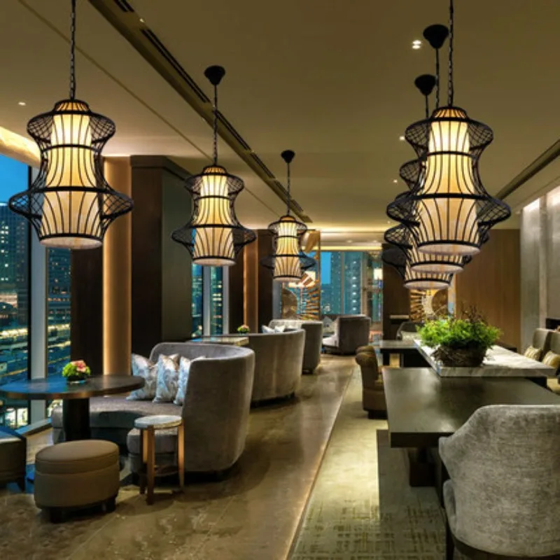 Novo lustre de gaiola de ferro forjado chinês, sala de estar, chá, restaurante, iluminação de corredor, móveis criativos, sala clássica