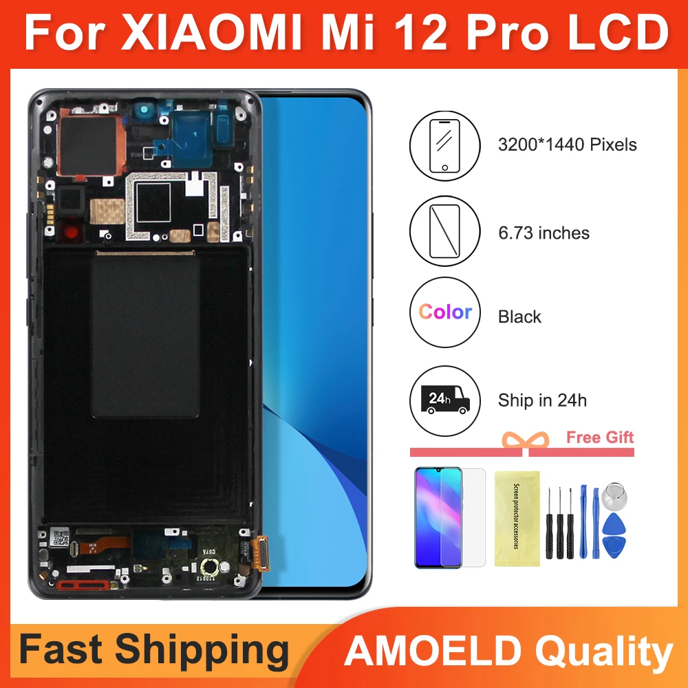 for-xiaomi-mi12-pro-673''-amoled-display-screen-with-frame-replacement-for-2201122c-models-touch-panel-digitizer-assembly