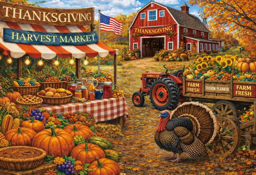 500/1000/1200/2000PCS Jigsaw Puzzle Thanksgiving Farm Stand Pumpkin Harvest Fruits Countryside DIY Puzzle Collectible Gift