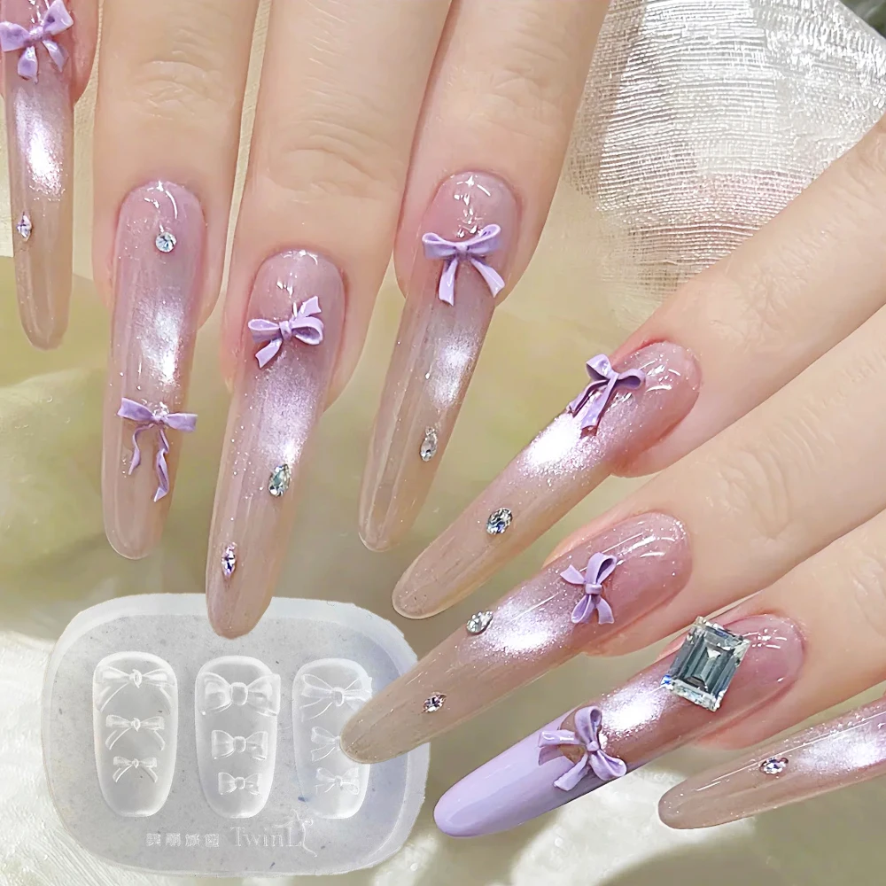 3D Silicone Nail Carving Mold Of Bowknot Design,cute Ballet Ribbon Tie Nail Charms Bownot Nails Template Stencil Tool Y2K Nail