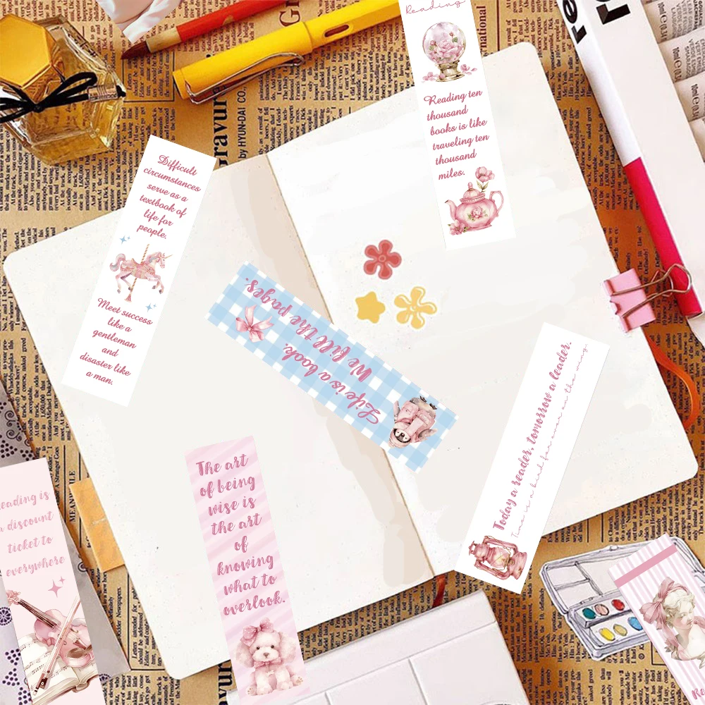 30PCS Bookmark Pink Reading Print Reading Luggage Aesthetic Background Cafe Stationary Party Gifts Canvas Motorcycle Bookmark