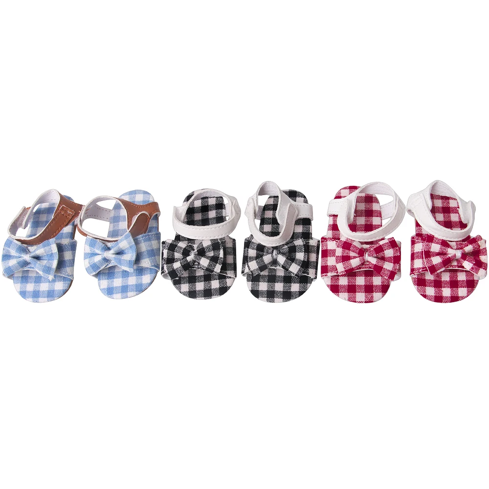 18 Inch Doll Girl's Small Fresh Sandals Doll Fashionable Plaid Sandals Doll Summer Fashion Outfit with Doll Accessories