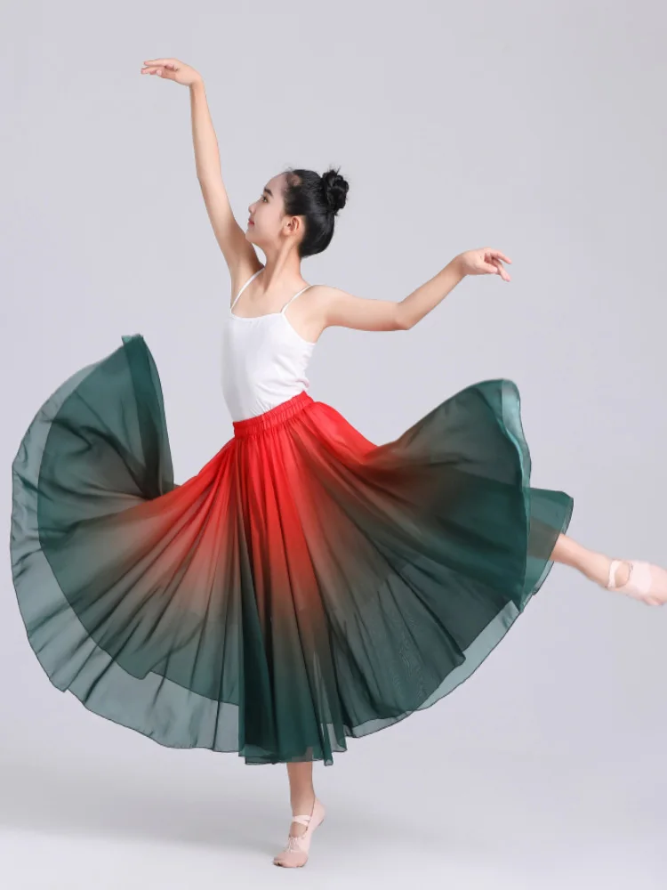 Children's 720 degree large swing skirt gradient color classical dance skirt Xinjiang modern dance performance practice girl's h