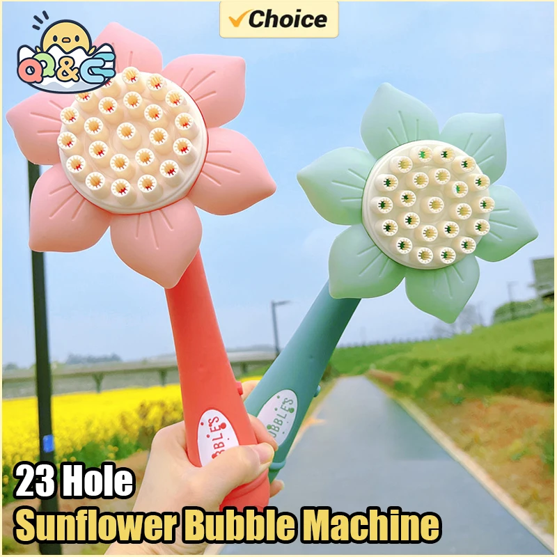 Máquina elétrica automática de bolhas de girassol, 23 buracos, soprador de sabão de verão, brinquedos ao ar livre para meninas e crianças