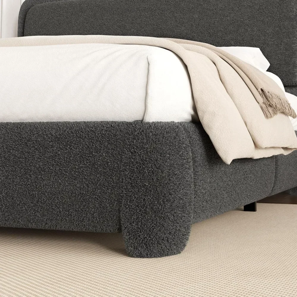 Queen Size Bed Frame, Upholstered Cloud Platform Bed Frame with Headboard, Anti-Bump Soft Rounded Corners