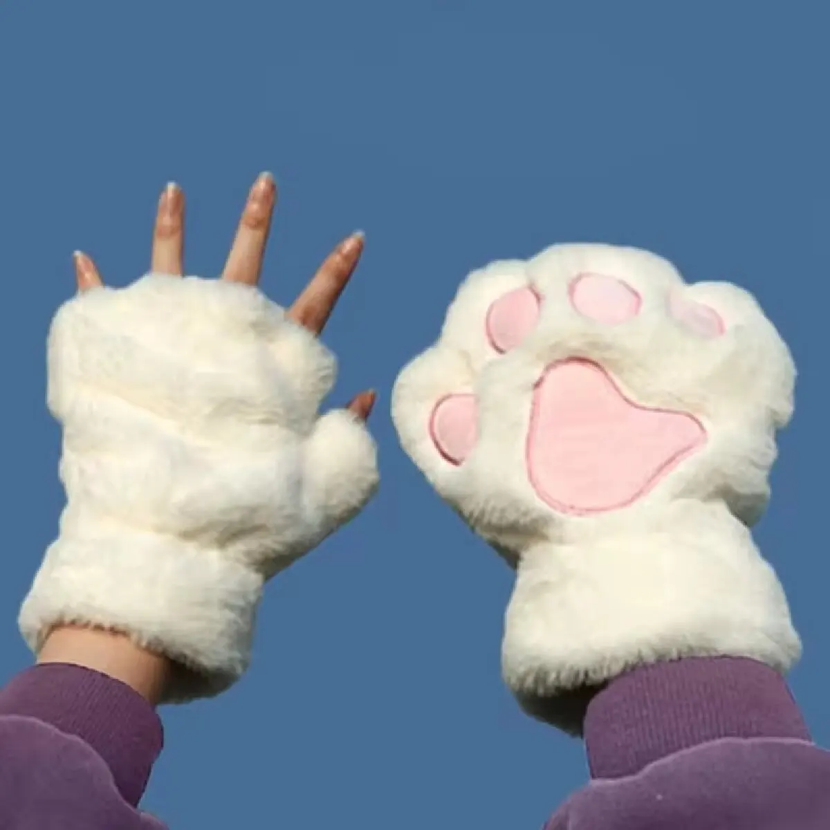 Cartoon Cute Cat Claw Paw Gloves Women Plush Mittens Warm Soft Plush Short Fingerless Fluffy Bear Cat Gloves Costume Half Finger