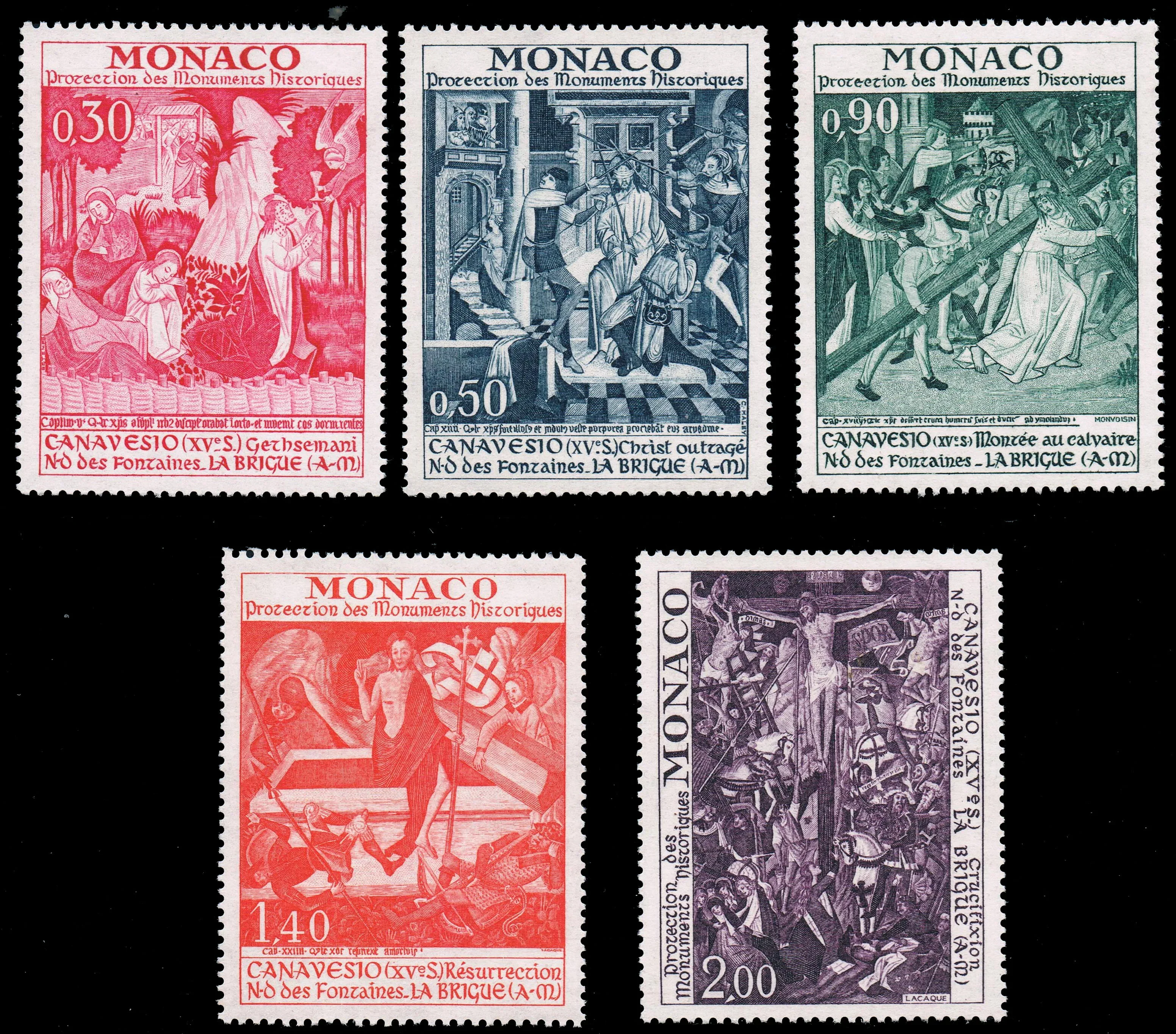 5Pcs/Set New Monaco Post Stamp 1972 Protect The Murals of The Historic Ark Notre Dame Sculpture Stamps MNH