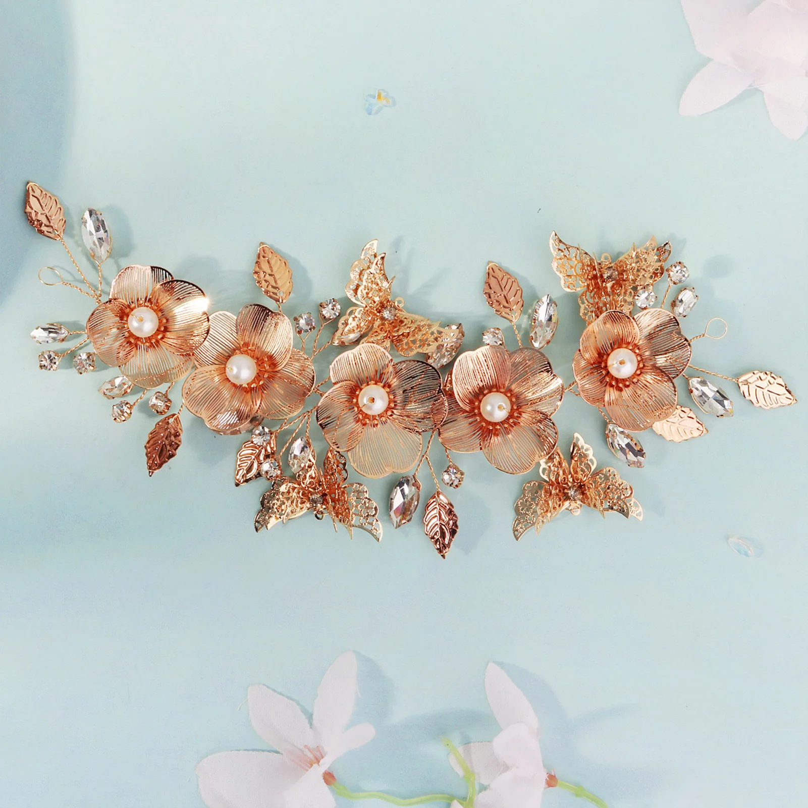 عصابة رأس طويلة على شكل فراشة ذهبية فاخرة، غطاء رأس أنيق، عصابة رأس لحفلات الزفاف، عصابة رأس لؤلؤية لحفلات الزفاف، مشبك شعر للنساء