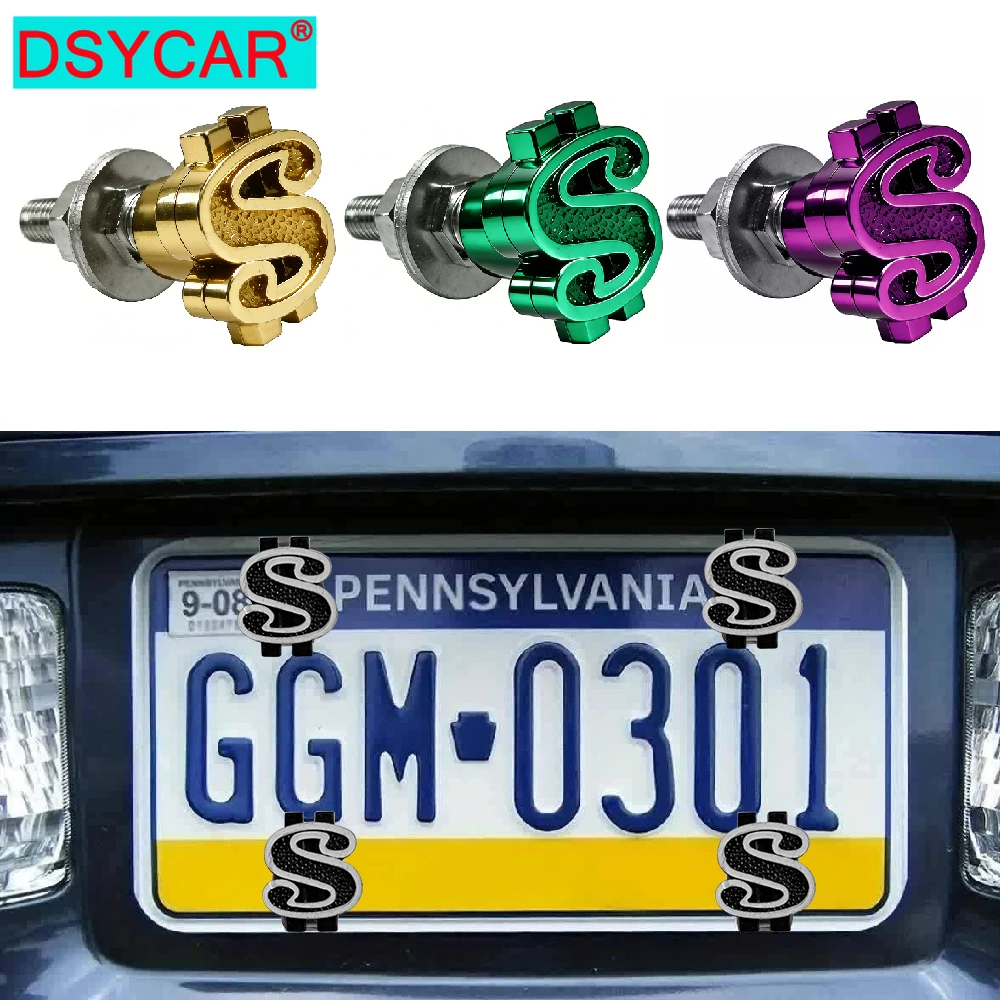 4 Stück Dollar-Nummernschild-Schrauben Dekorative Coole Lustige Nummernschild-Bolzen Nummernschildrahmen-Set