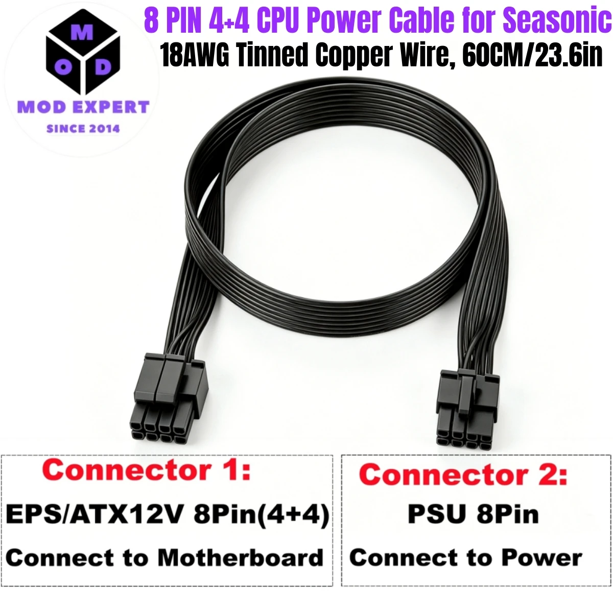 EPS/ATX12V 4+4 CPU Power Cable for Seasonic PRIME Titanium/Platinum/Gold/SNOWSILENT 1300W, 1000W, 850W, 750W, 650W, 550W Modular