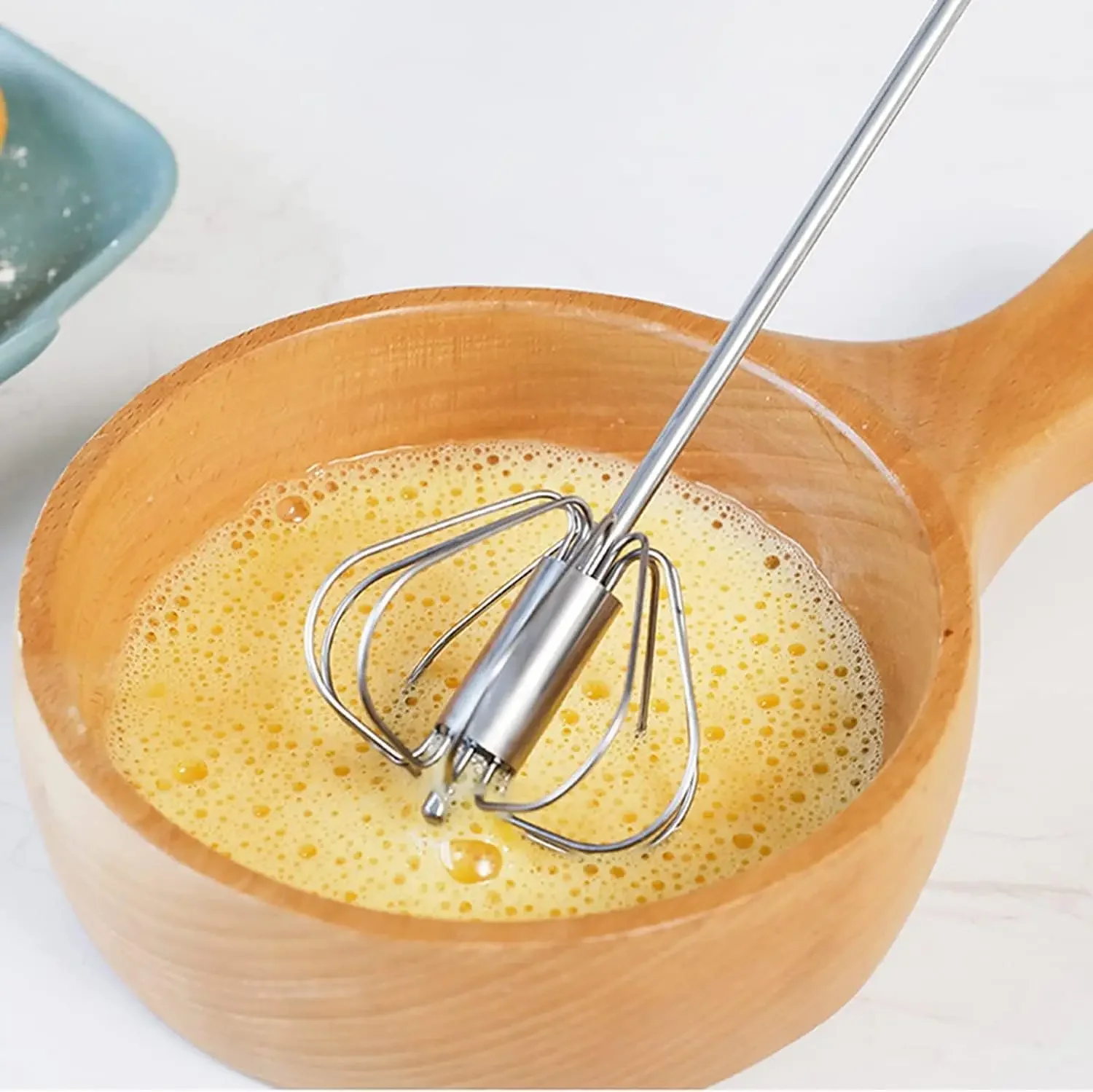 10Inch Egg Beater Semi-Automatic Stainless Steel Whisk Handhold Push-Type Self-Turning Cream Stirrer Manual Mixer Home Kitchen