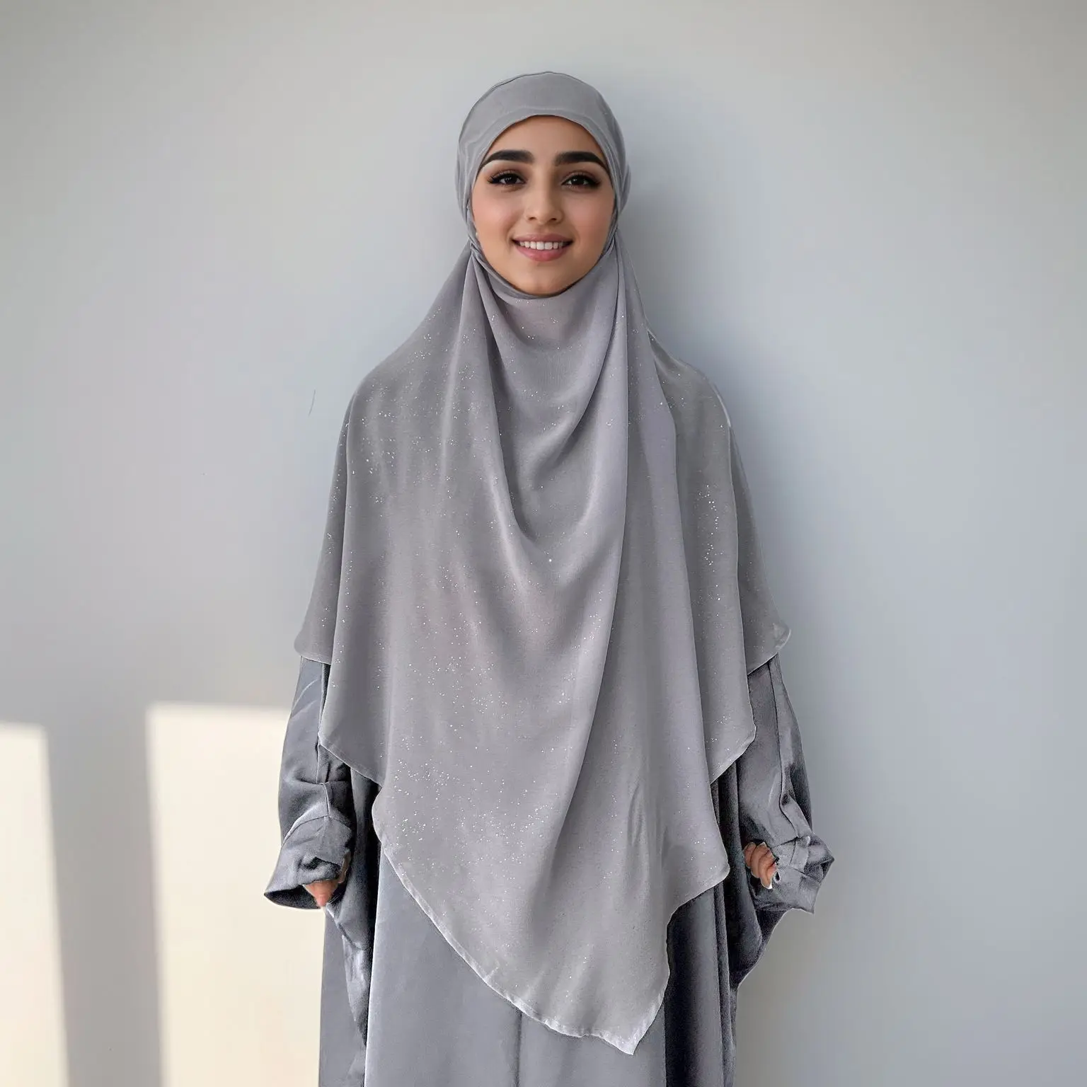 Ropa de oración brillante para mujer, chal, bufanda instantánea, Hijab, ropa islámica de Khimar grande, pañuelo musulmán para la cabeza Eid Ramadán, novedad