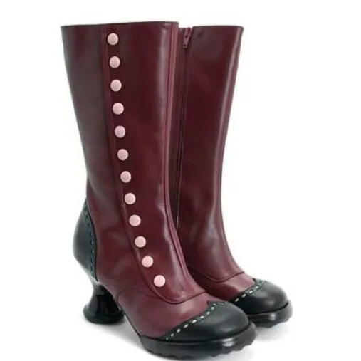 Botas medievais de salto alto mulheres steampunk sexy botas de camurça de couro outono vintage sapatos de inverno mulheres rendas até botas de cosplay