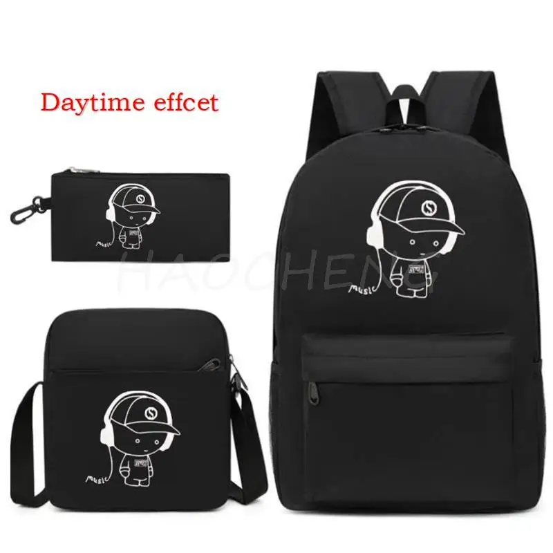 Fashion Luminous Print Backpack Students School Bags 3D Pattern Girls Boys Children\'s Schoolbag Mochilas Teenage Bookbag 3Pcs