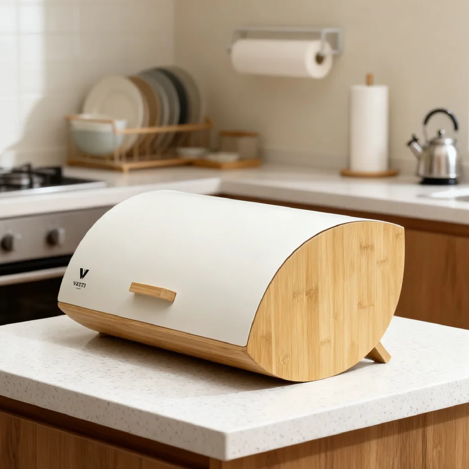 PYH bamboo cover bread box household iron storage kitchen storage box metal sealing box bamboo
